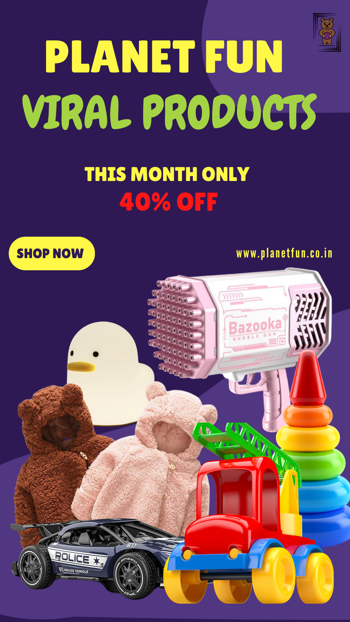 Colorful Funny Toys Store Promotion Banner (1920 x 1000 px) (9 x 16 in)
