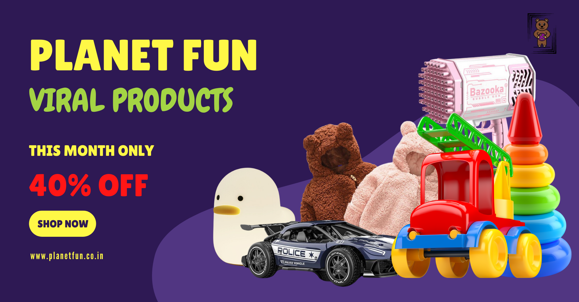 Colorful Funny Toys Store Promotion Banner (1920 x 1000 px)